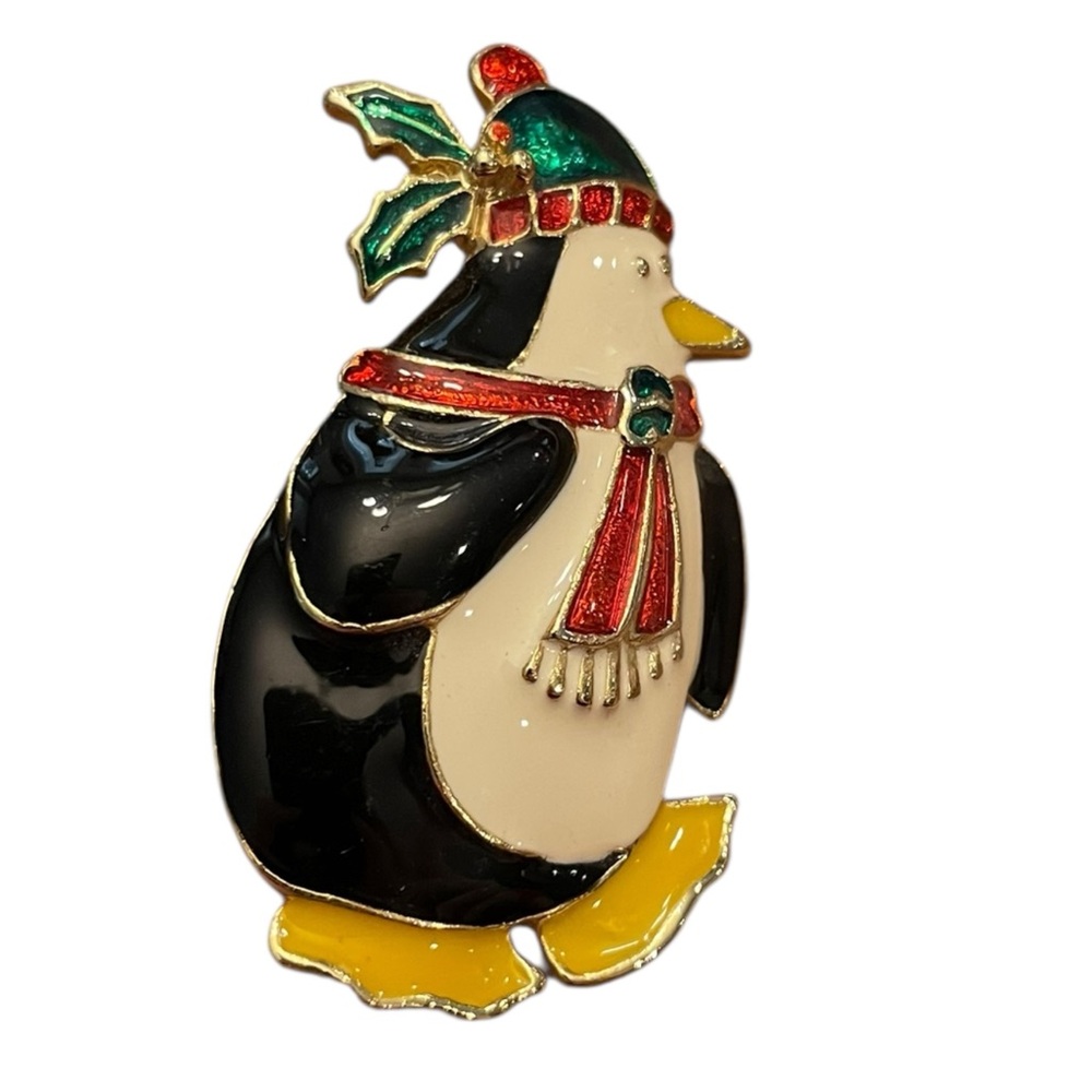 Christmas Big Penguin Enamel Brooch Pin Holiday Jewelry Festive Winter Accessory